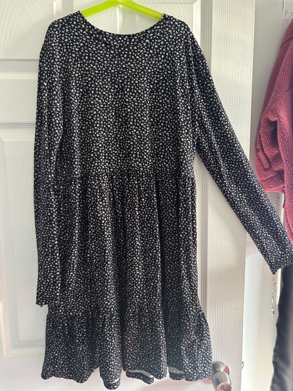 Black and White Floral Long Sleeve Tiered Dress